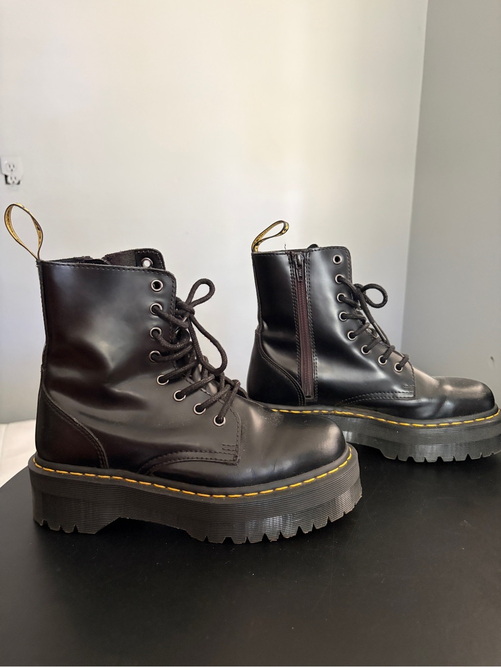 Dr. Martens Black Leather Lace-Up Platform Boots